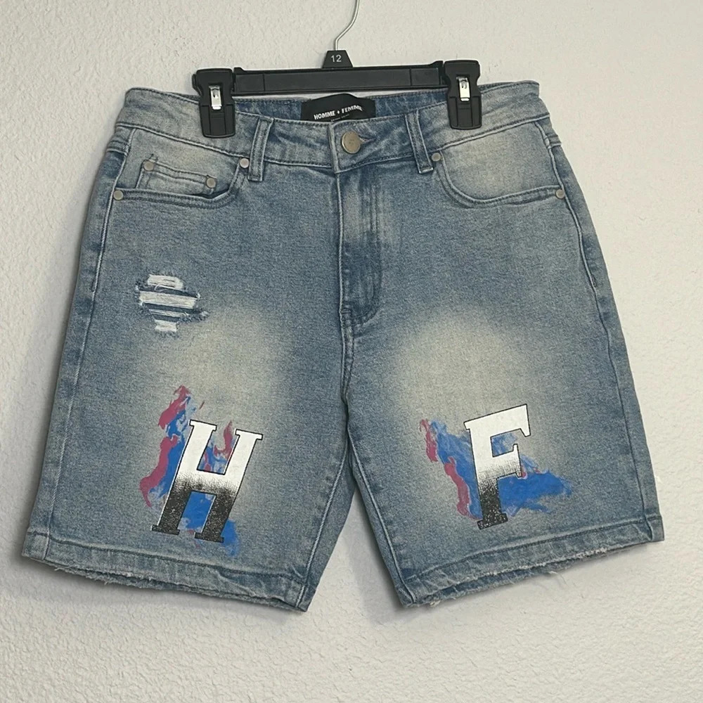 Homme‎ + Femme Men's Distressed Jean Shorts Size 30 NWT Summer Streetwear Urban